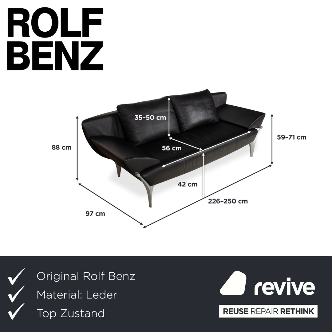 Rolf Benz 1600 Leder Sofa Schwarz Dreisitzer Couch manuelle Funktion