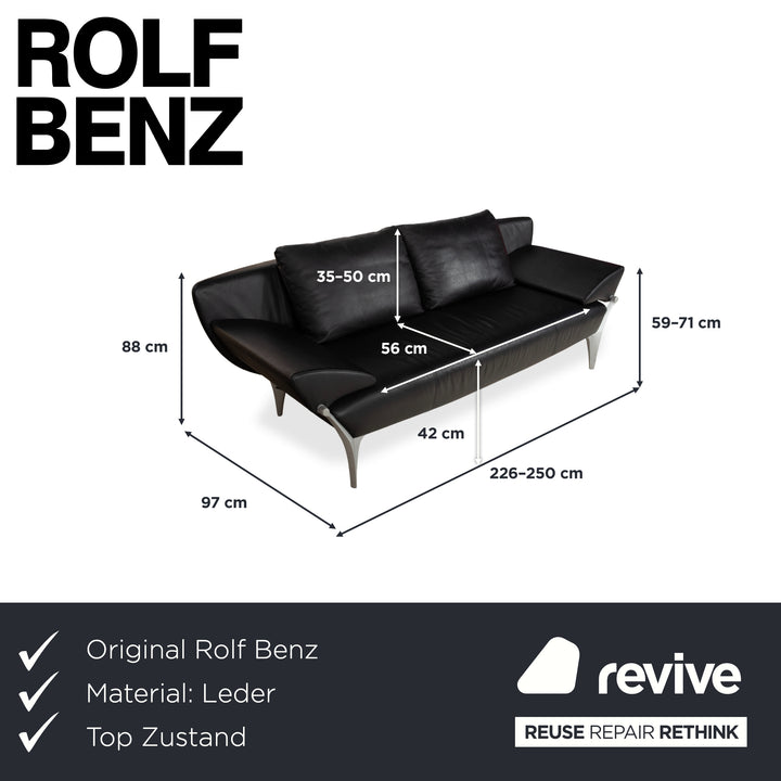 Rolf Benz 1600 Leder Sofa Schwarz Dreisitzer Couch manuelle Funktion