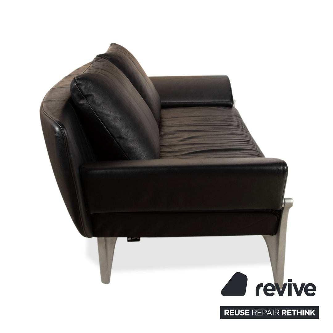 Rolf Benz 1600 Leder Sofa Schwarz Dreisitzer Couch manuelle Funktion