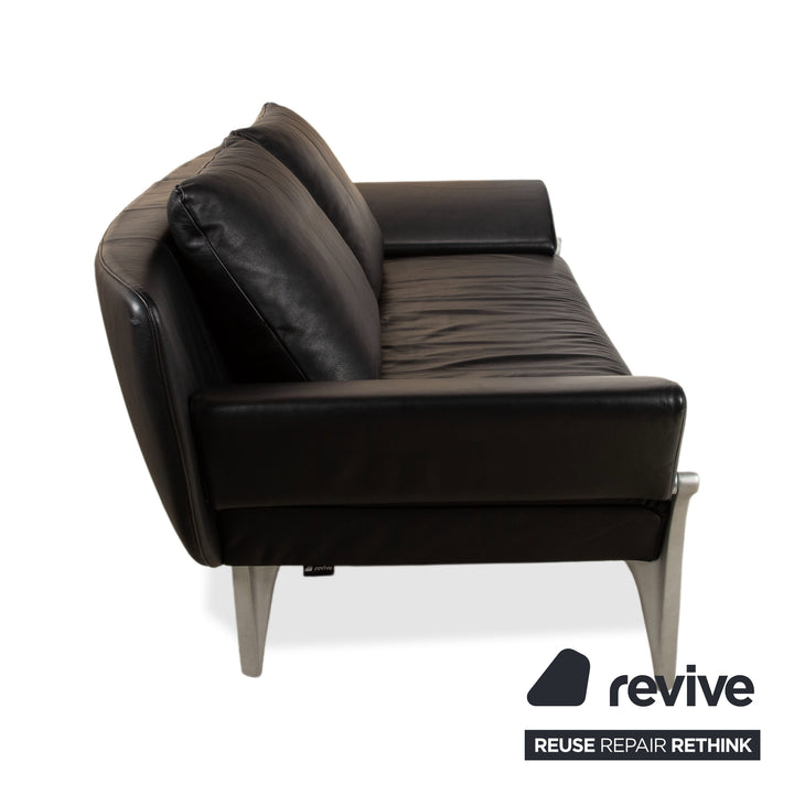 Rolf Benz 1600 Leder Sofa Schwarz Dreisitzer Couch manuelle Funktion