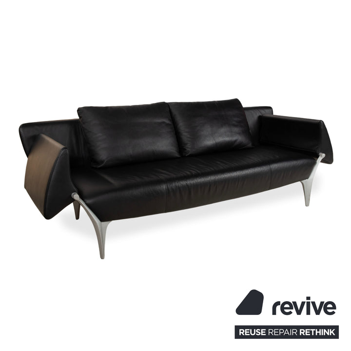 Rolf Benz 1600 Leder Sofa Schwarz Dreisitzer Couch manuelle Funktion