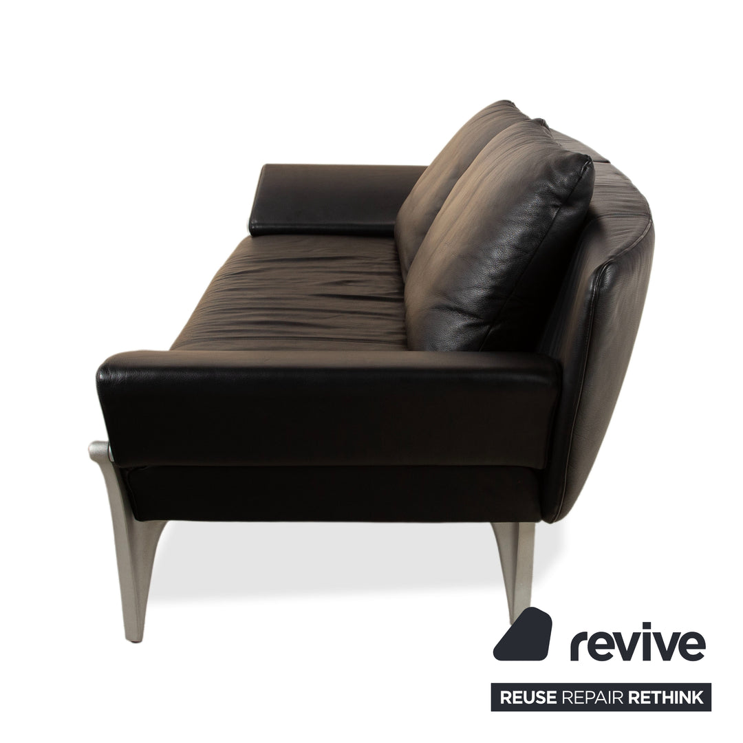 Rolf Benz 1600 Leder Sofa Schwarz Dreisitzer Couch manuelle Funktion
