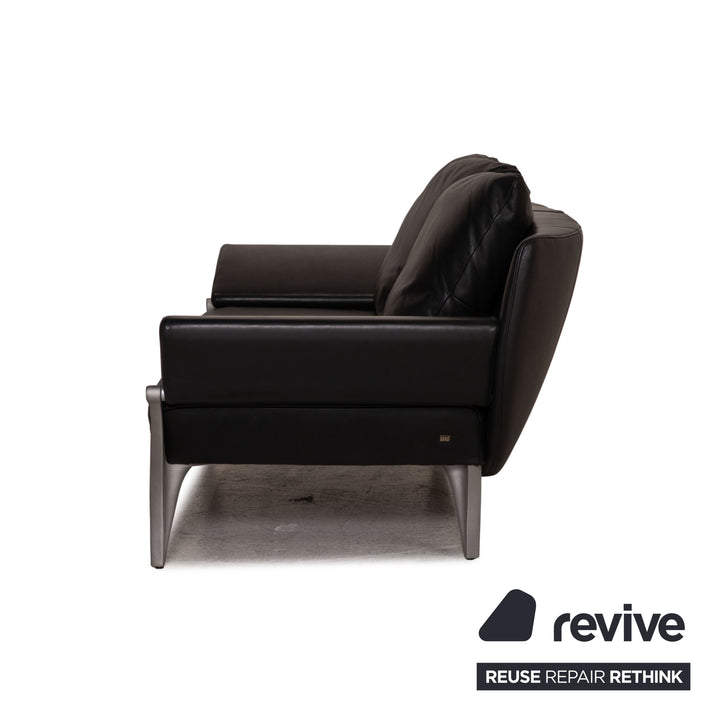 Rolf Benz 1600 leather sofa black three-seater couch function