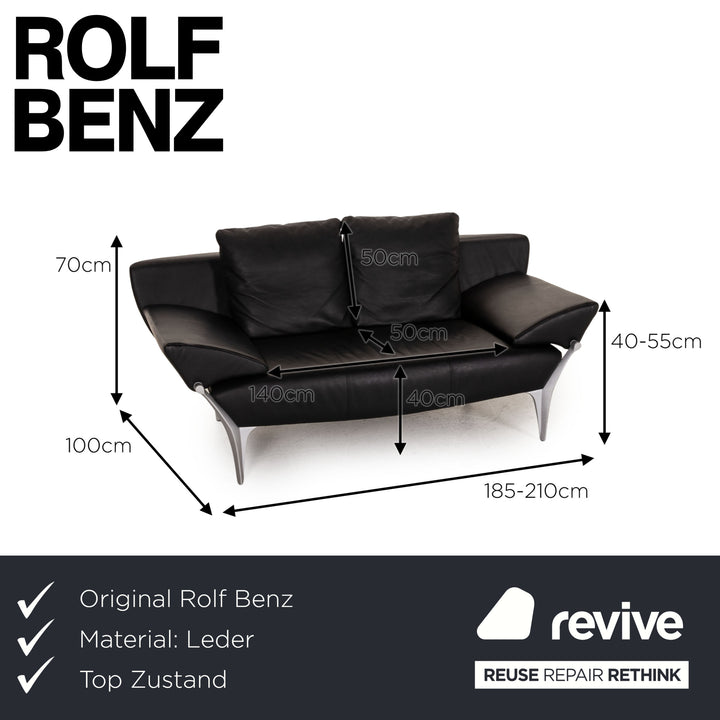 Rolf Benz 1600 lederen bank zwart tweezitsbank met functie
