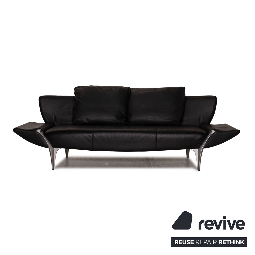 Rolf Benz 1600 leather sofa black three-seater couch function