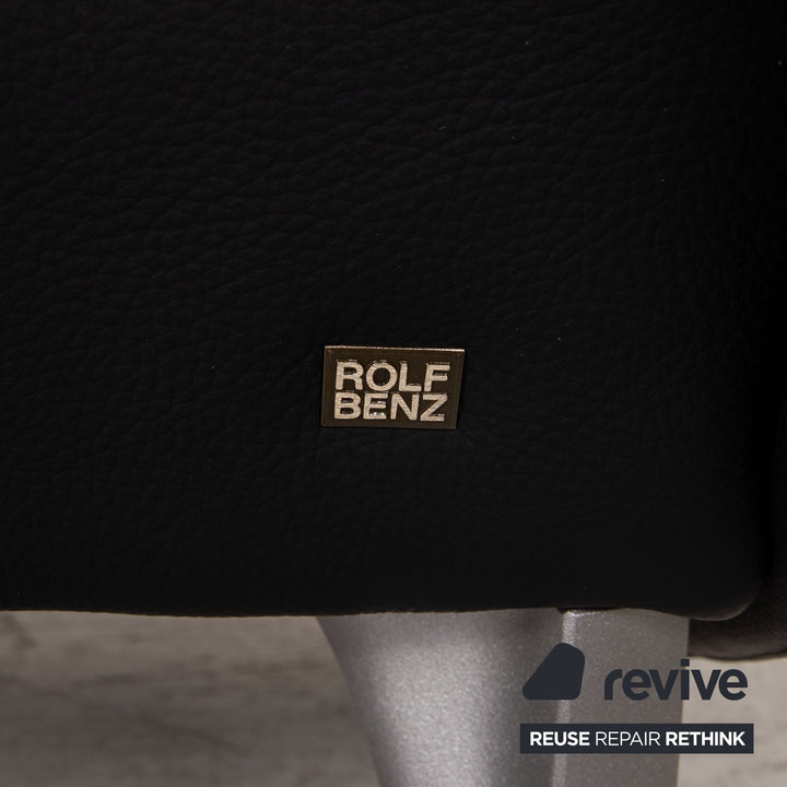 Divano Rolf Benz 1600 in pelle nero, divano a due posti con funzione