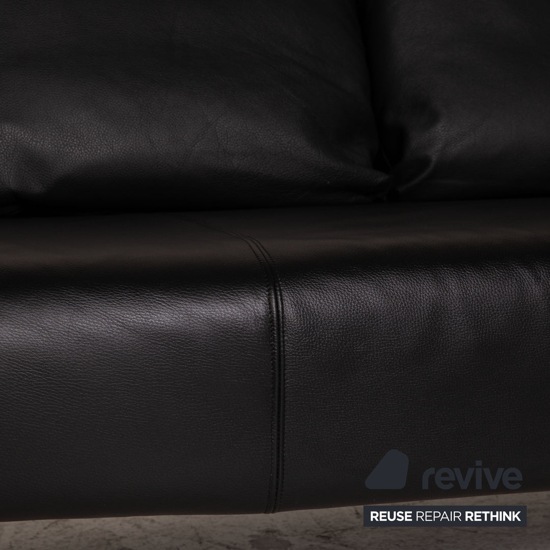 Rolf Benz 1600 leather sofa black three-seater couch function