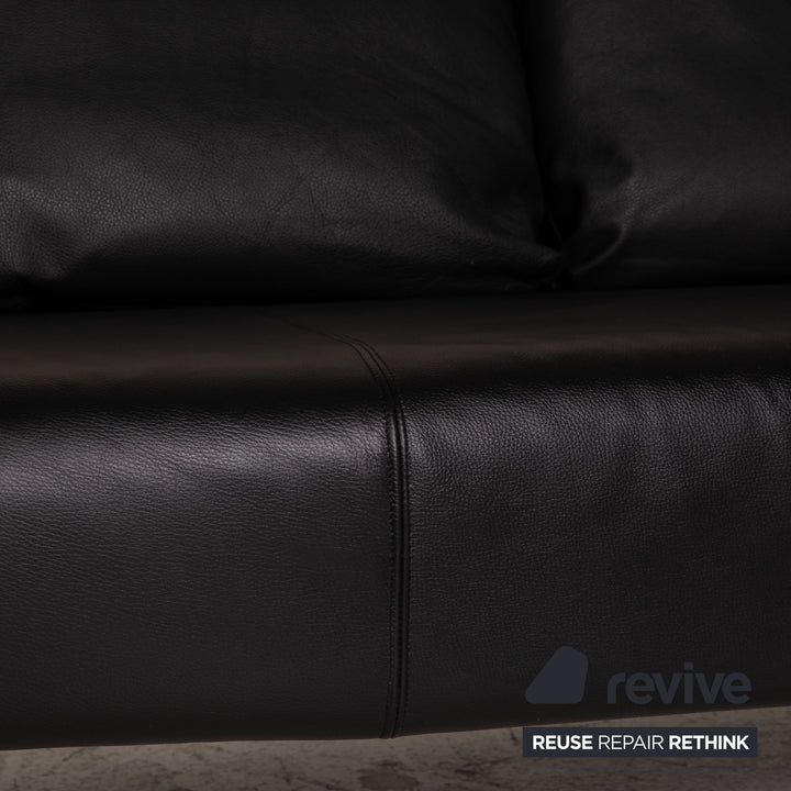 Rolf Benz 1600 leather sofa black three-seater couch function