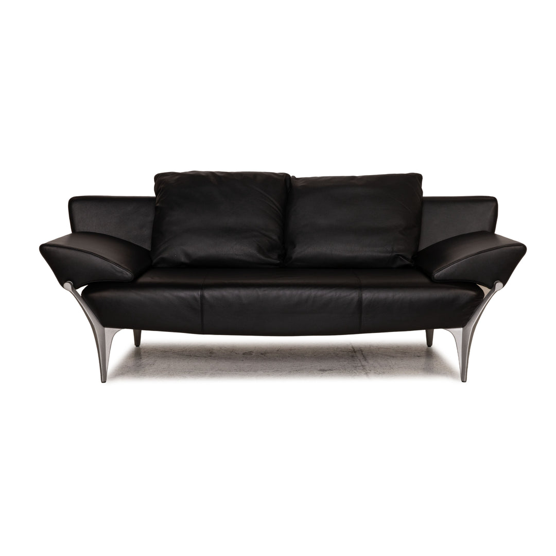 Rolf Benz 1600 Canapé en cuir noir Fonction canapé trois places