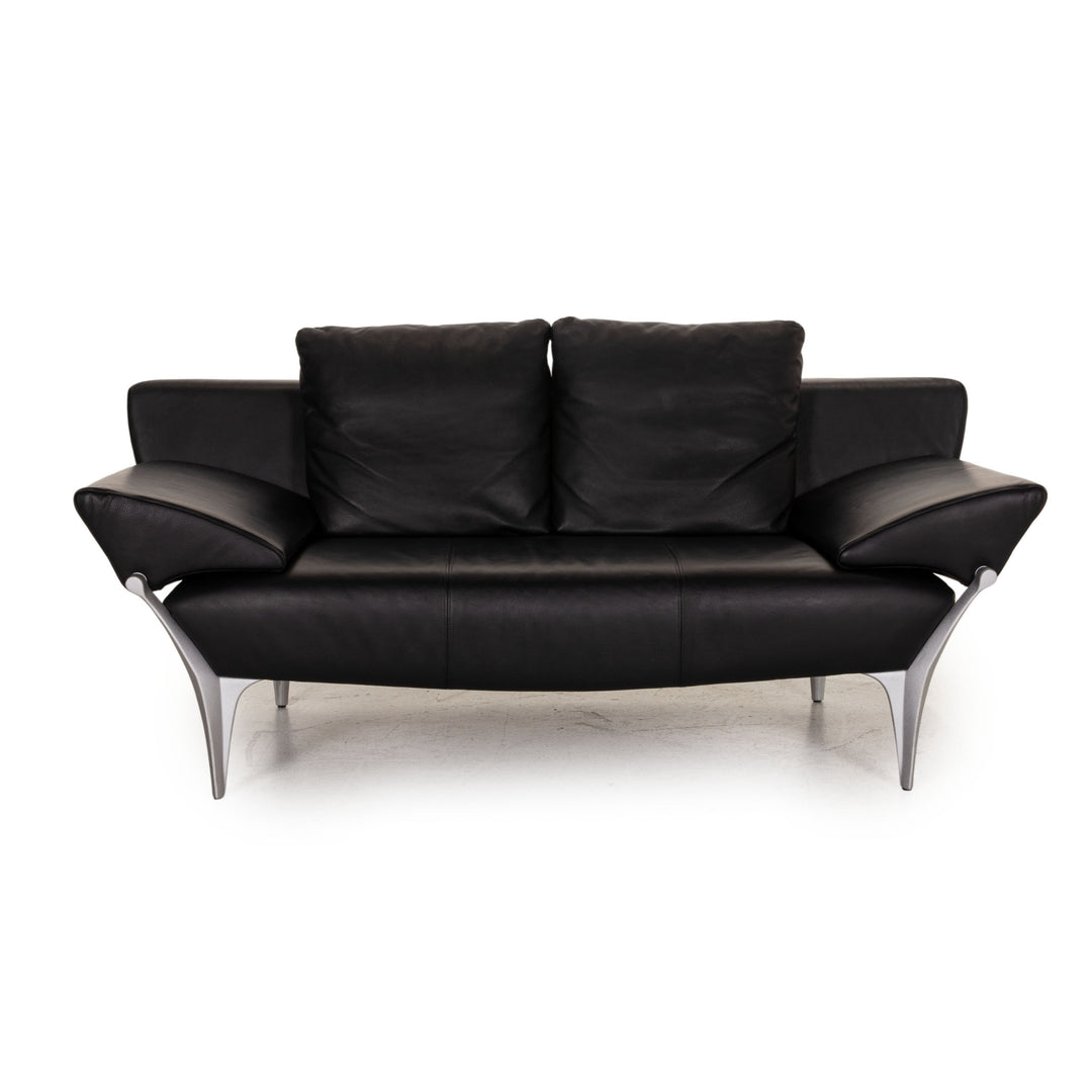 Divano Rolf Benz 1600 in pelle nero, divano a due posti con funzione