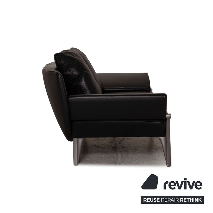 Rolf Benz 1600 leather sofa black three-seater couch function