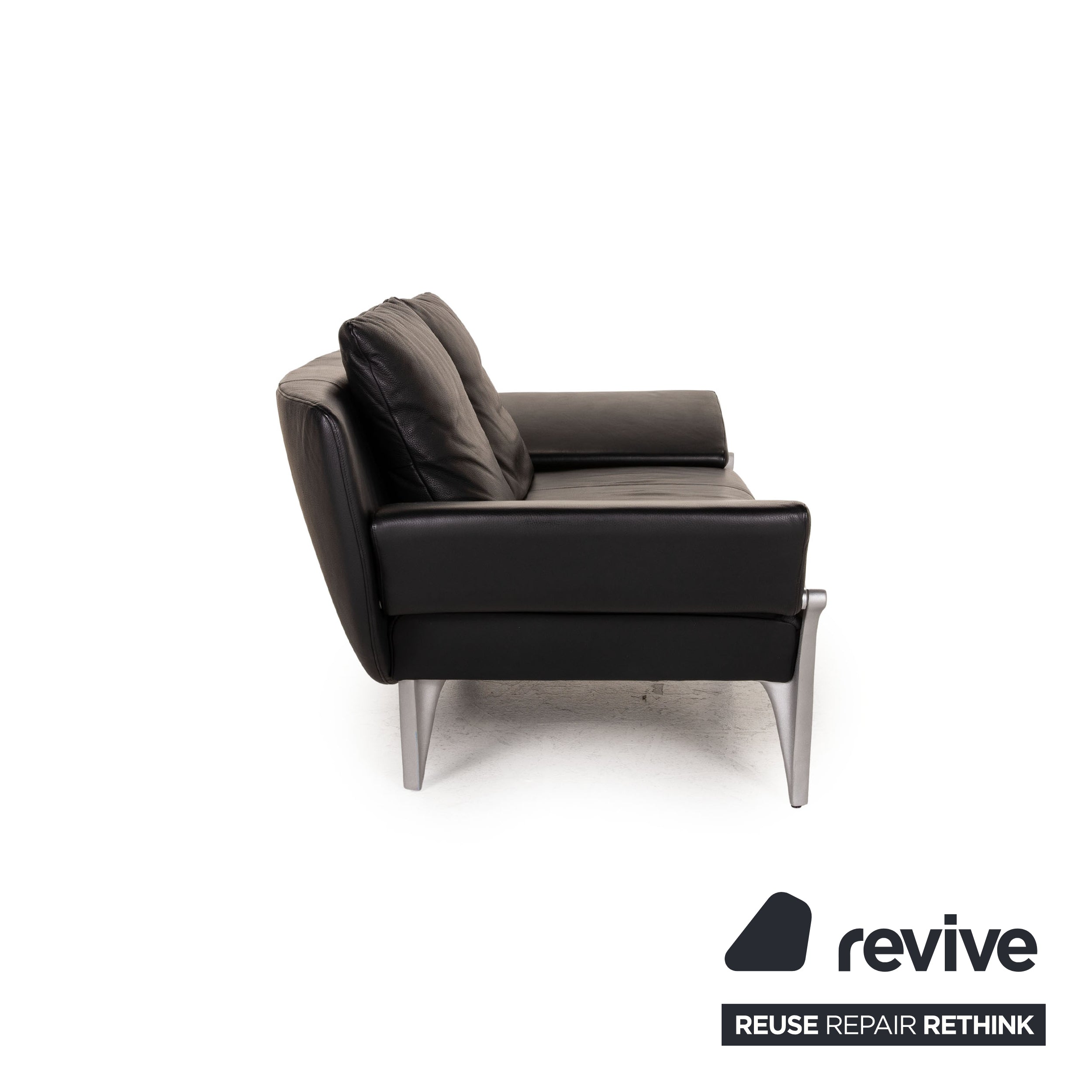 Rolf Benz 1600 Canapé en cuir noir Fonction canapé deux places