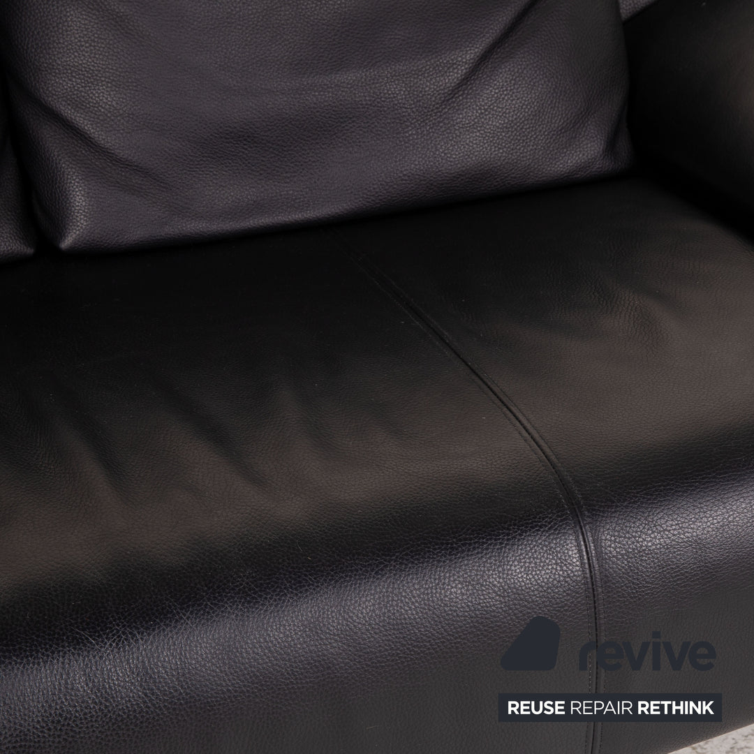 Rolf Benz 1600 leather sofa black two-seater couch function