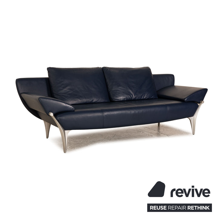 Rolf Benz 1600 Leather Three-Seater Blue Sofa Couch Manual Function