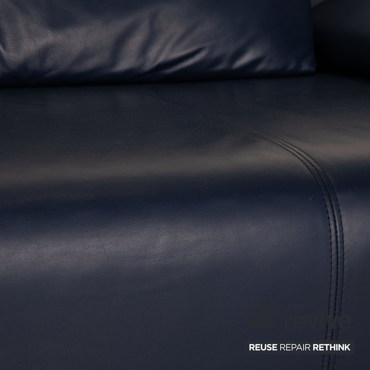 Rolf Benz 1600 Leather Three-Seater Blue Sofa Couch Manual Function
