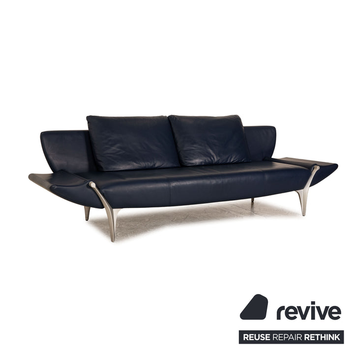Rolf Benz 1600 Leather Three-Seater Blue Sofa Couch Manual Function