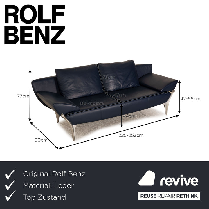 Rolf Benz 1600 Leather Three-Seater Blue Sofa Couch Manual Function