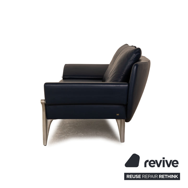Rolf Benz 1600 Leather Three-Seater Blue Sofa Couch Manual Function
