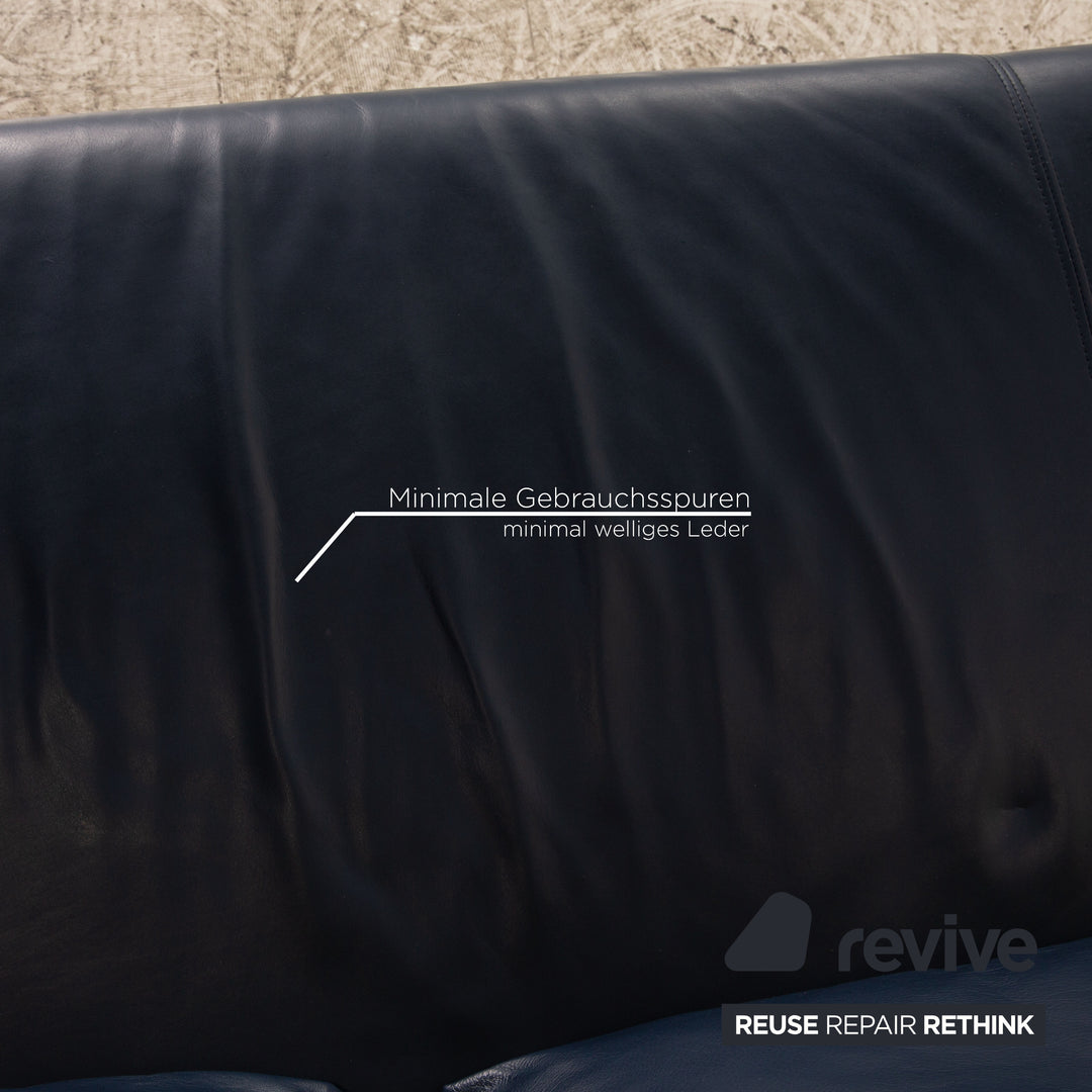Rolf Benz 1600 Leather Three-Seater Blue Sofa Couch Manual Function