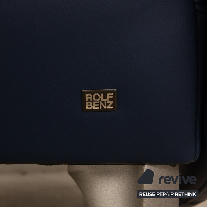 Rolf Benz 1600 Leather Three-Seater Blue Sofa Couch Manual Function