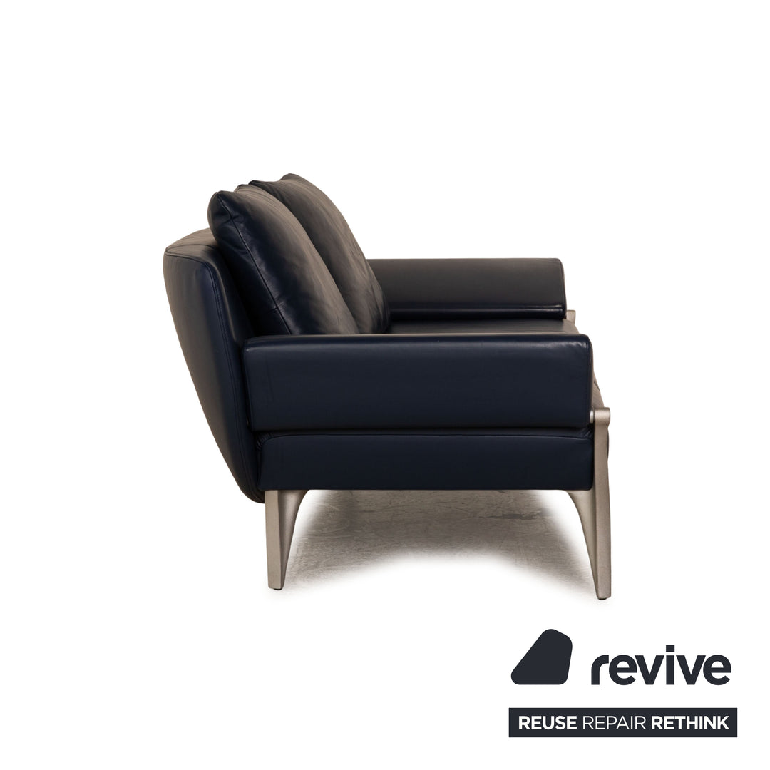 Rolf Benz 1600 Leather Three-Seater Blue Sofa Couch Manual Function