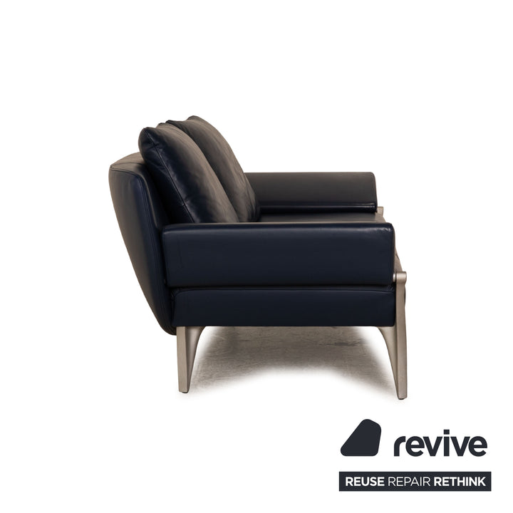 Rolf Benz 1600 Leather Three-Seater Blue Sofa Couch Manual Function