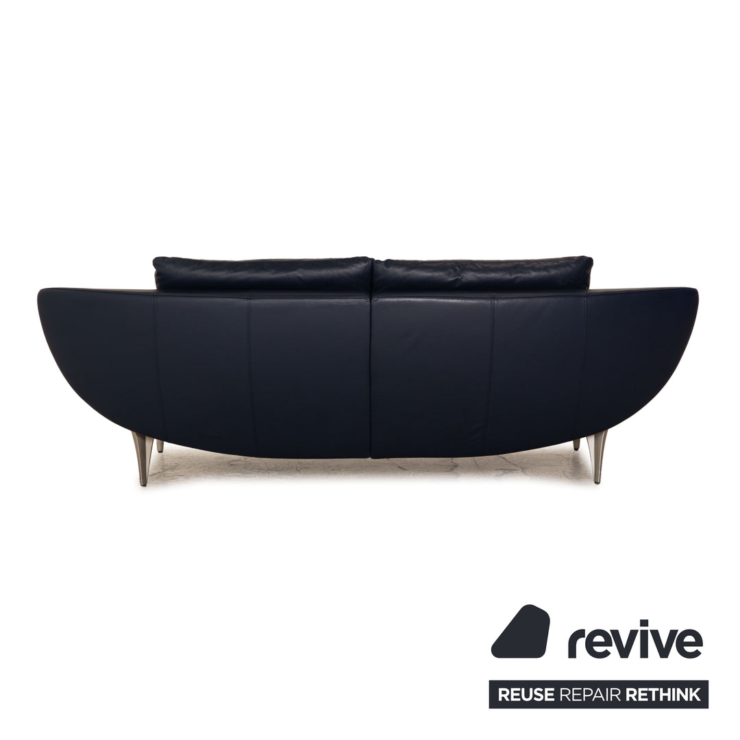 Rolf Benz 1600 Leather Three-Seater Blue Sofa Couch Manual Function