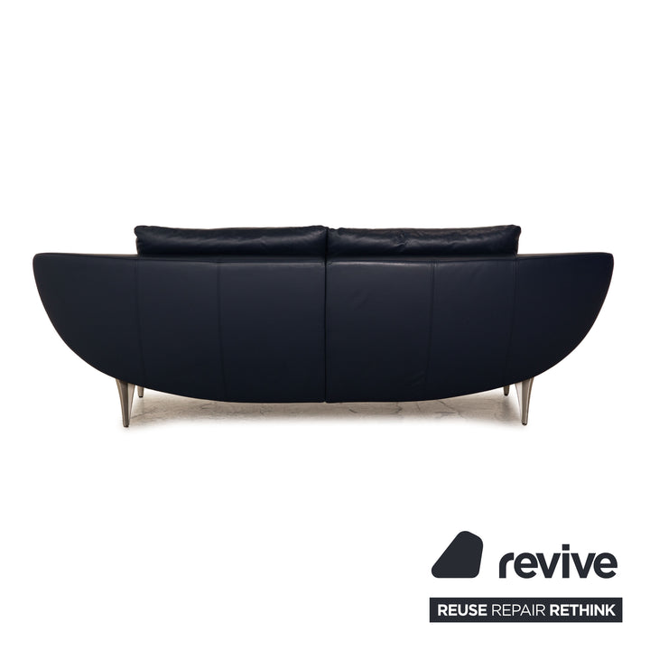 Rolf Benz 1600 Leather Three-Seater Blue Sofa Couch Manual Function
