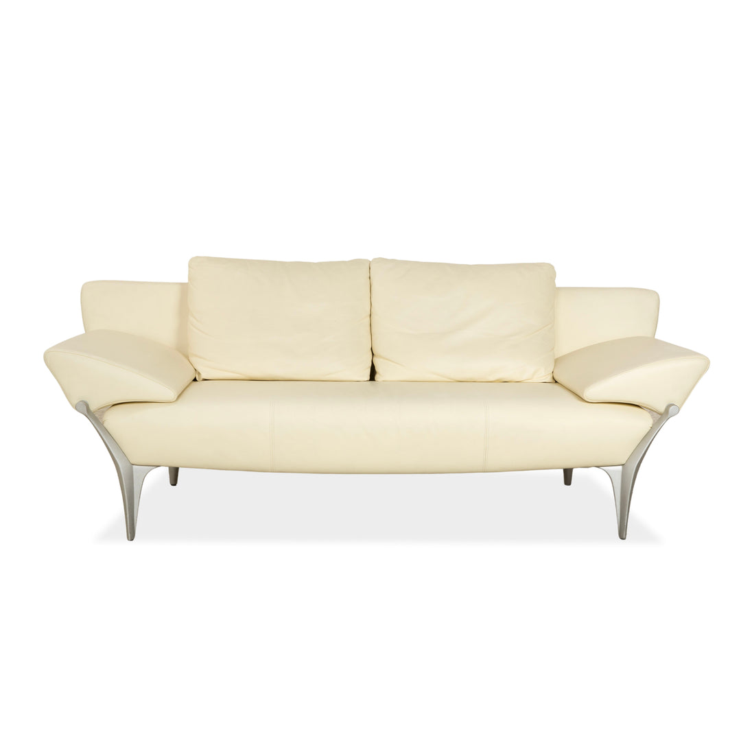 Rolf Benz 1600 Leather Two-Seater Cream White Sofa Couch Manual Function