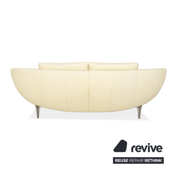 Canapé deux places en cuir blanc crème Rolf Benz 1600, fonction manuelle