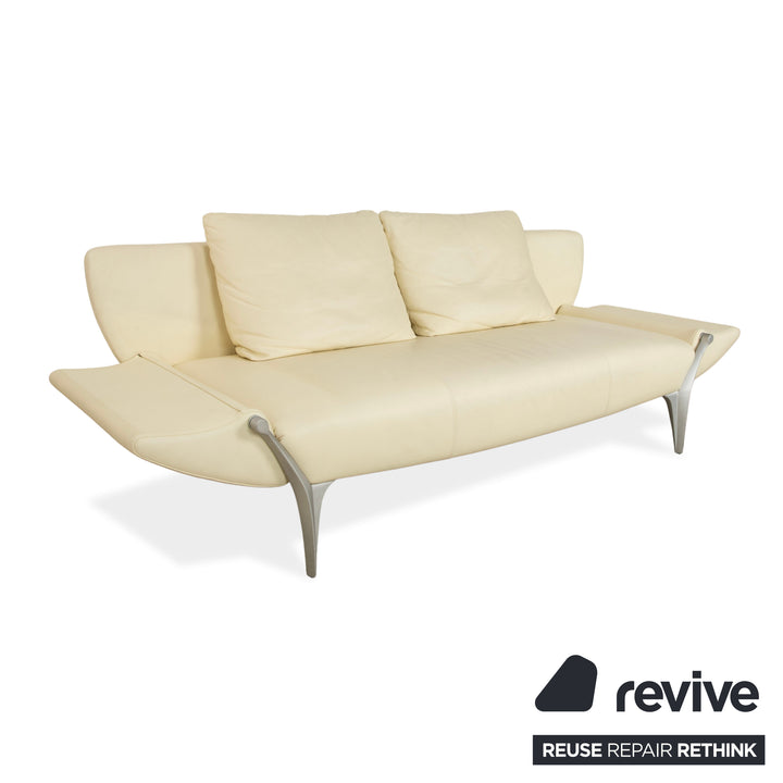 Rolf Benz 1600 Leather Two-Seater Cream White Sofa Couch Manual Function