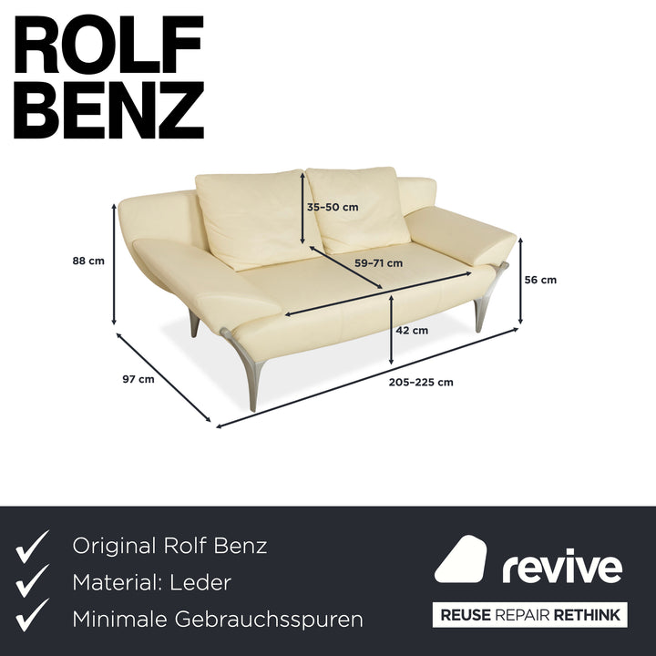 Canapé deux places en cuir blanc crème Rolf Benz 1600, fonction manuelle