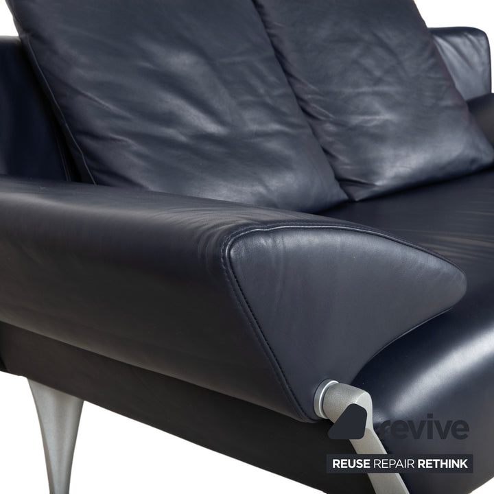 Rolf Benz 1600 Leder Zweisitzer Dunkelblau Sofa Couch manuelle Funktion