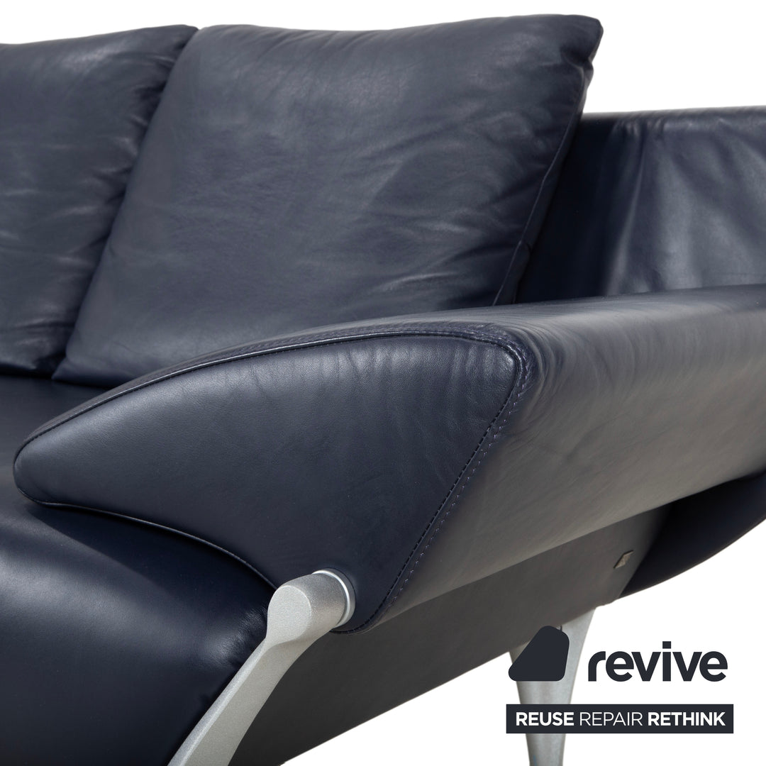 Rolf Benz 1600 Leder Zweisitzer Dunkelblau Sofa Couch manuelle Funktion