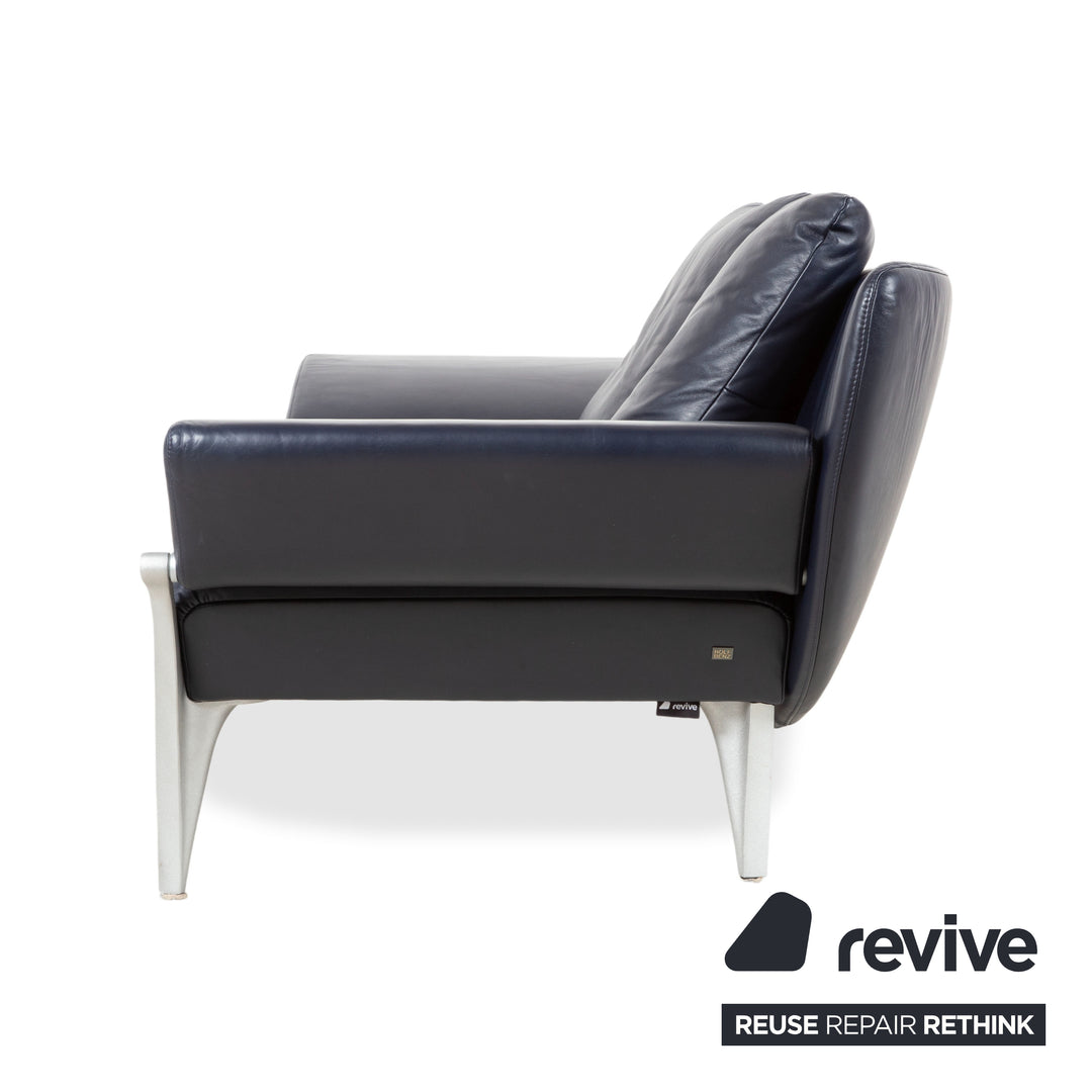 Rolf Benz 1600 Leder Zweisitzer Dunkelblau Sofa Couch manuelle Funktion