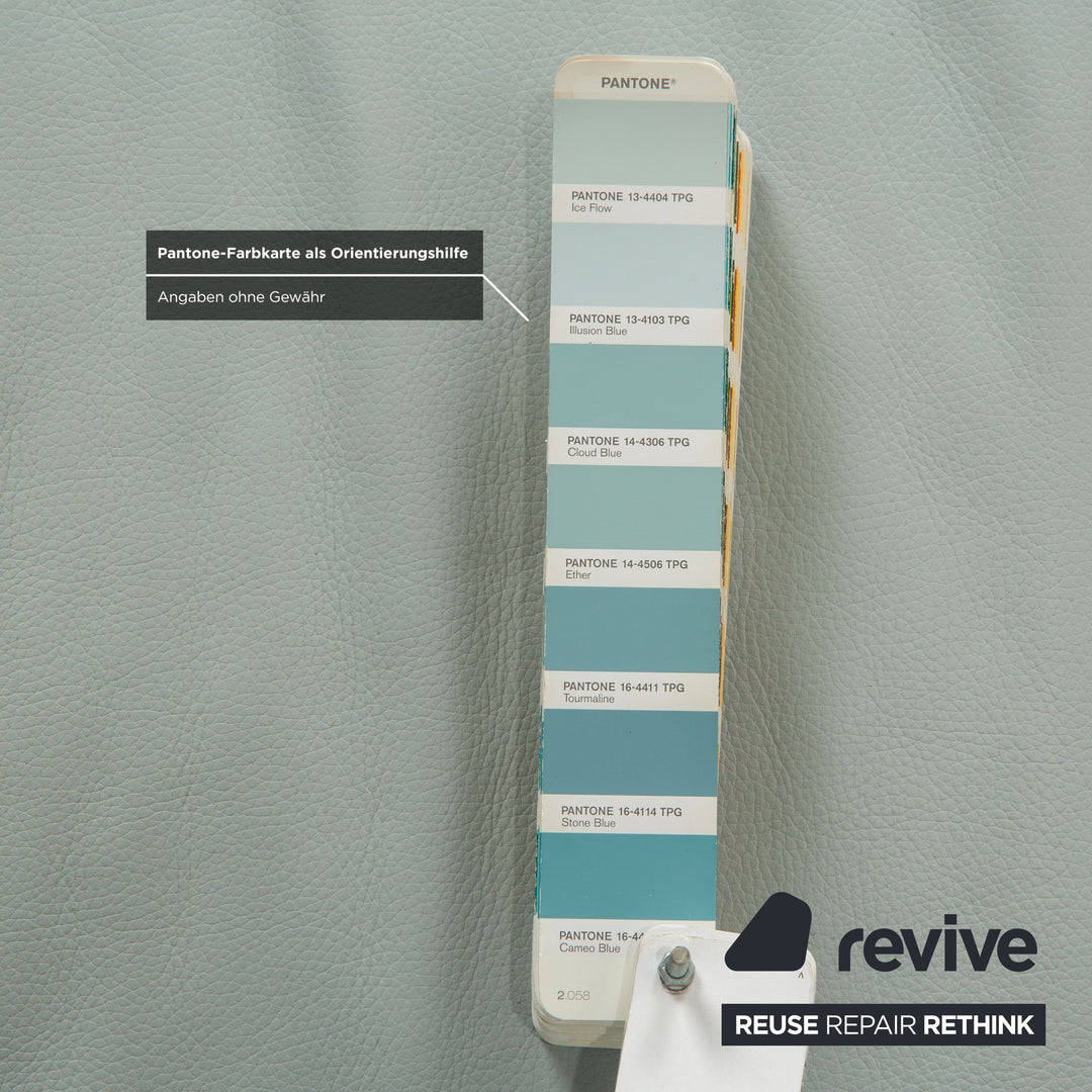 Rolf Benz 1600 Leather Two-Seater Ice Blue Blue Grey Aqua Manual Function Sofa Couch