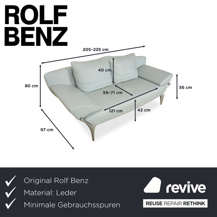 Rolf Benz 1600 Leather Two-Seater Ice Blue Blue Grey Aqua Manual Function Sofa Couch