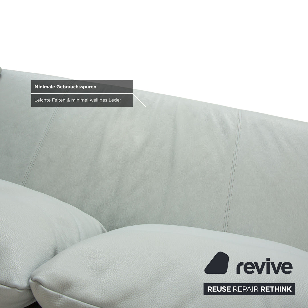 Rolf Benz 1600 Leather Two-Seater Ice Blue Blue Grey Aqua Manual Function Sofa Couch