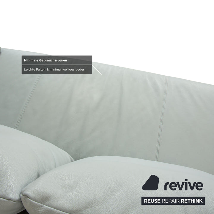 Rolf Benz 1600 Leather Two-Seater Ice Blue Blue Grey Aqua Manual Function Sofa Couch