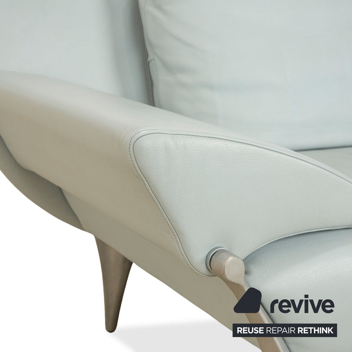 Rolf Benz 1600 Leather Two-Seater Ice Blue Blue Grey Aqua Manual Function Sofa Couch