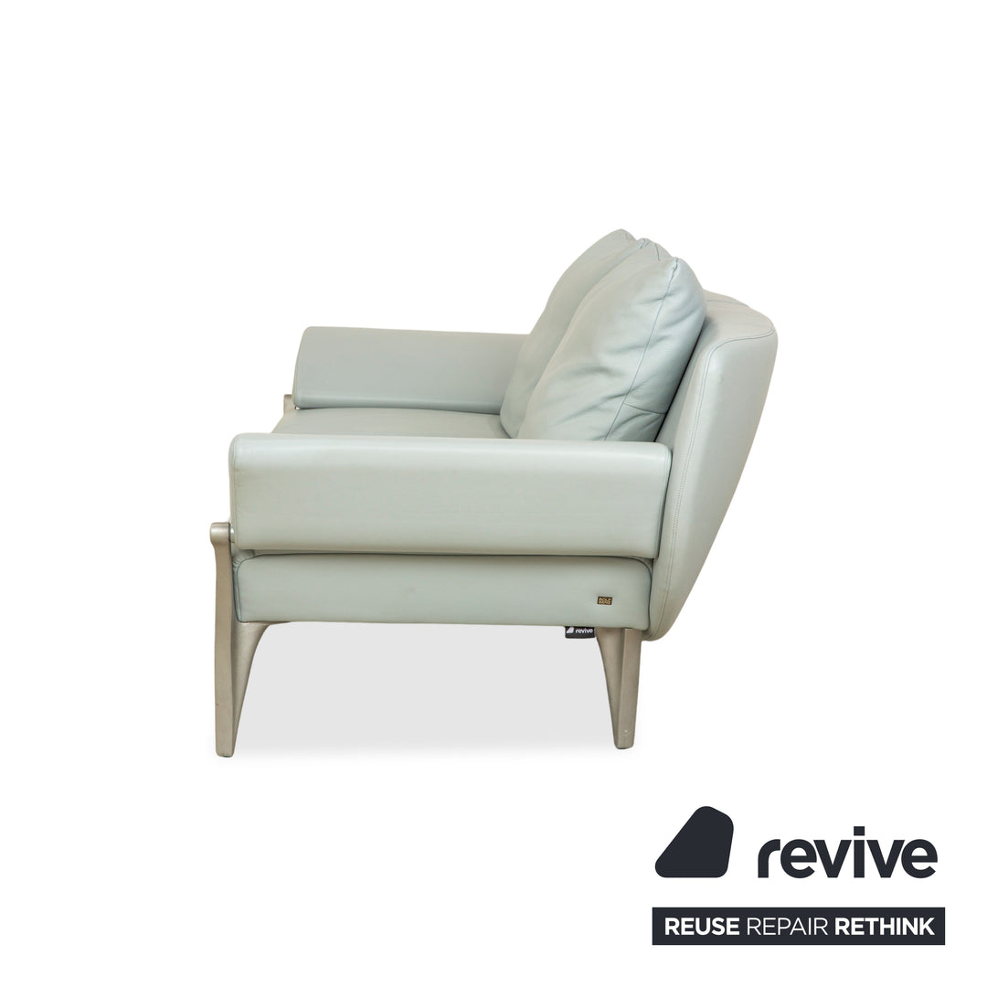 Rolf Benz 1600 Leather Two-Seater Ice Blue Blue Grey Aqua Manual Function Sofa Couch