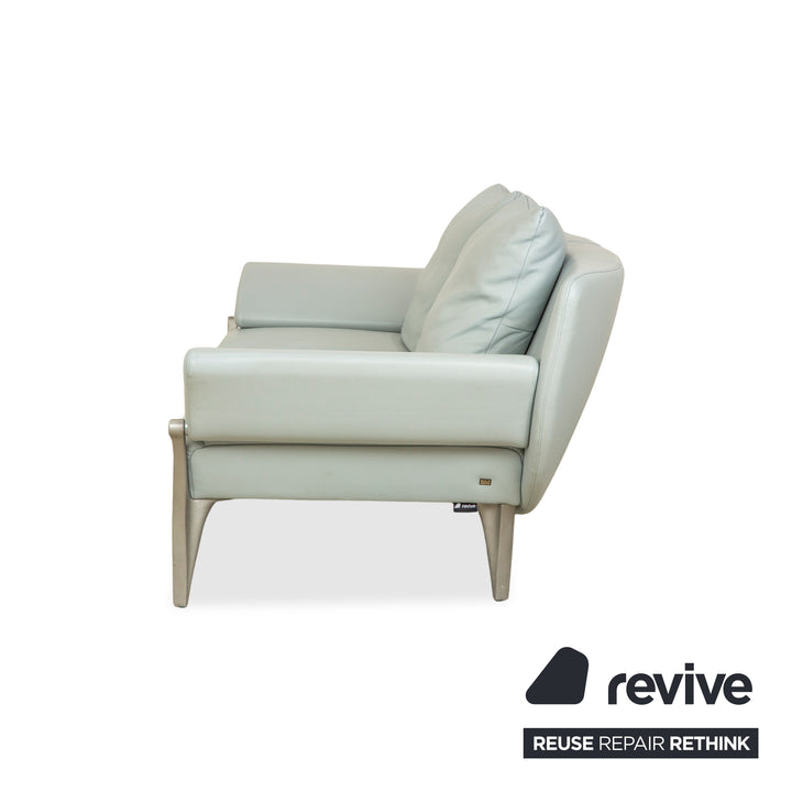 Rolf Benz 1600 Leather Two-Seater Ice Blue Blue Grey Aqua Manual Function Sofa Couch