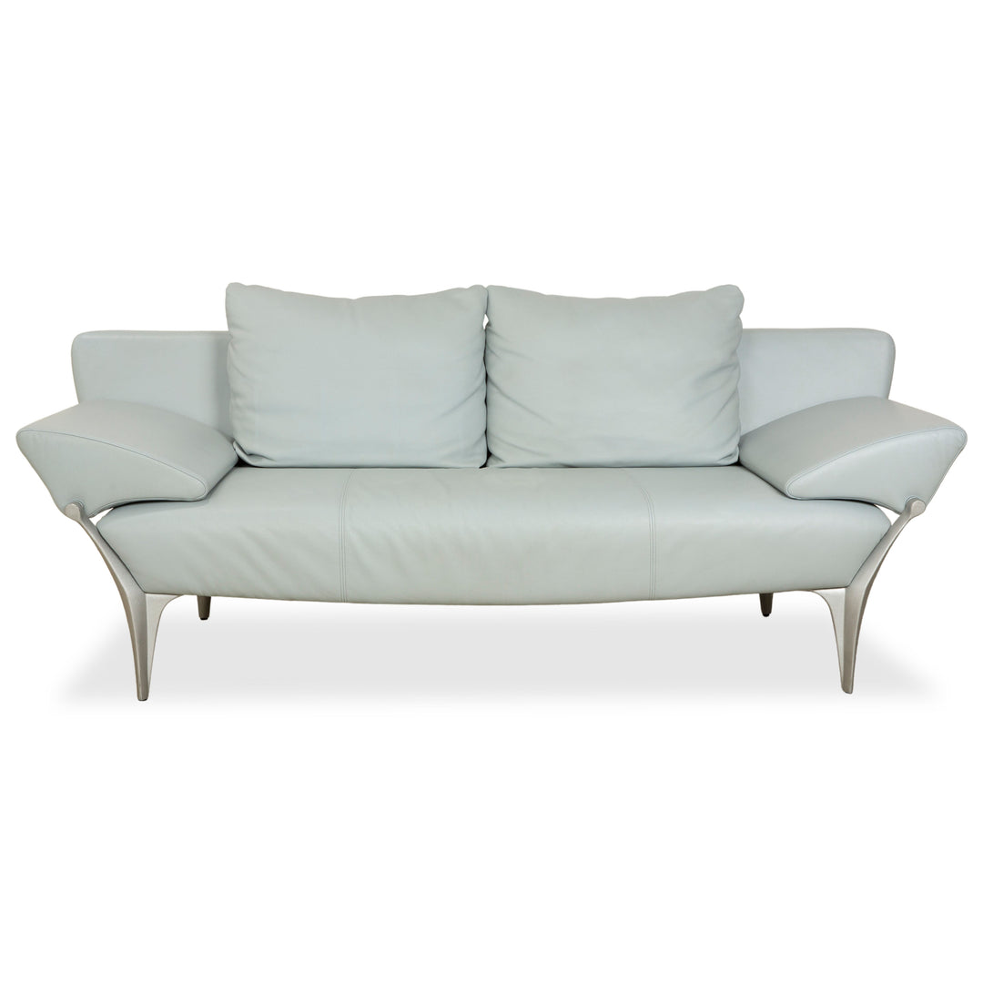 Rolf Benz 1600 Leather Two-Seater Ice Blue Blue Grey Aqua Manual Function Sofa Couch