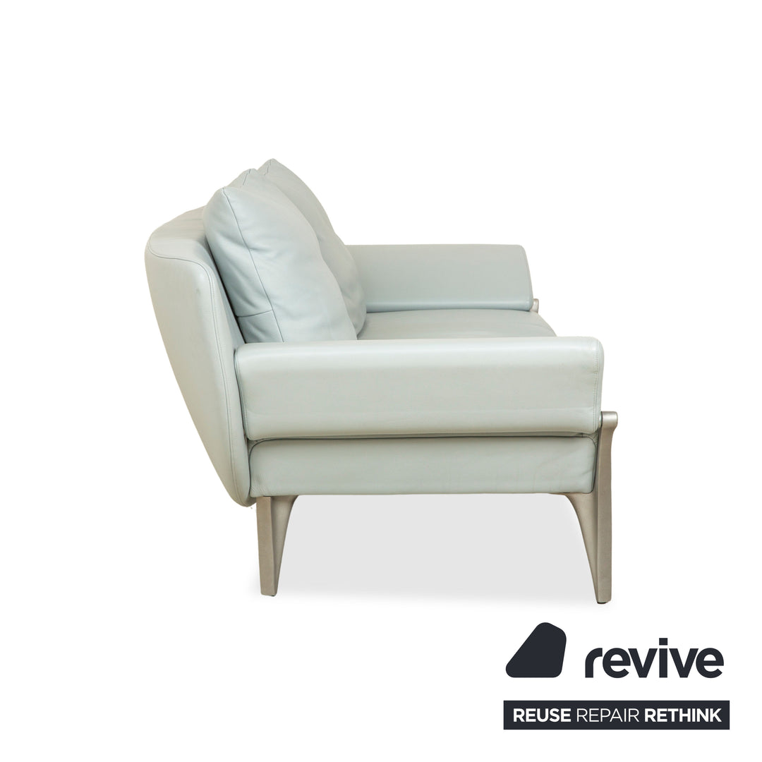 Rolf Benz 1600 Leather Two-Seater Ice Blue Blue Grey Aqua Manual Function Sofa Couch