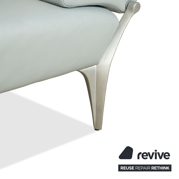 Rolf Benz 1600 Leather Two-Seater Ice Blue Blue Grey Aqua Manual Function Sofa Couch