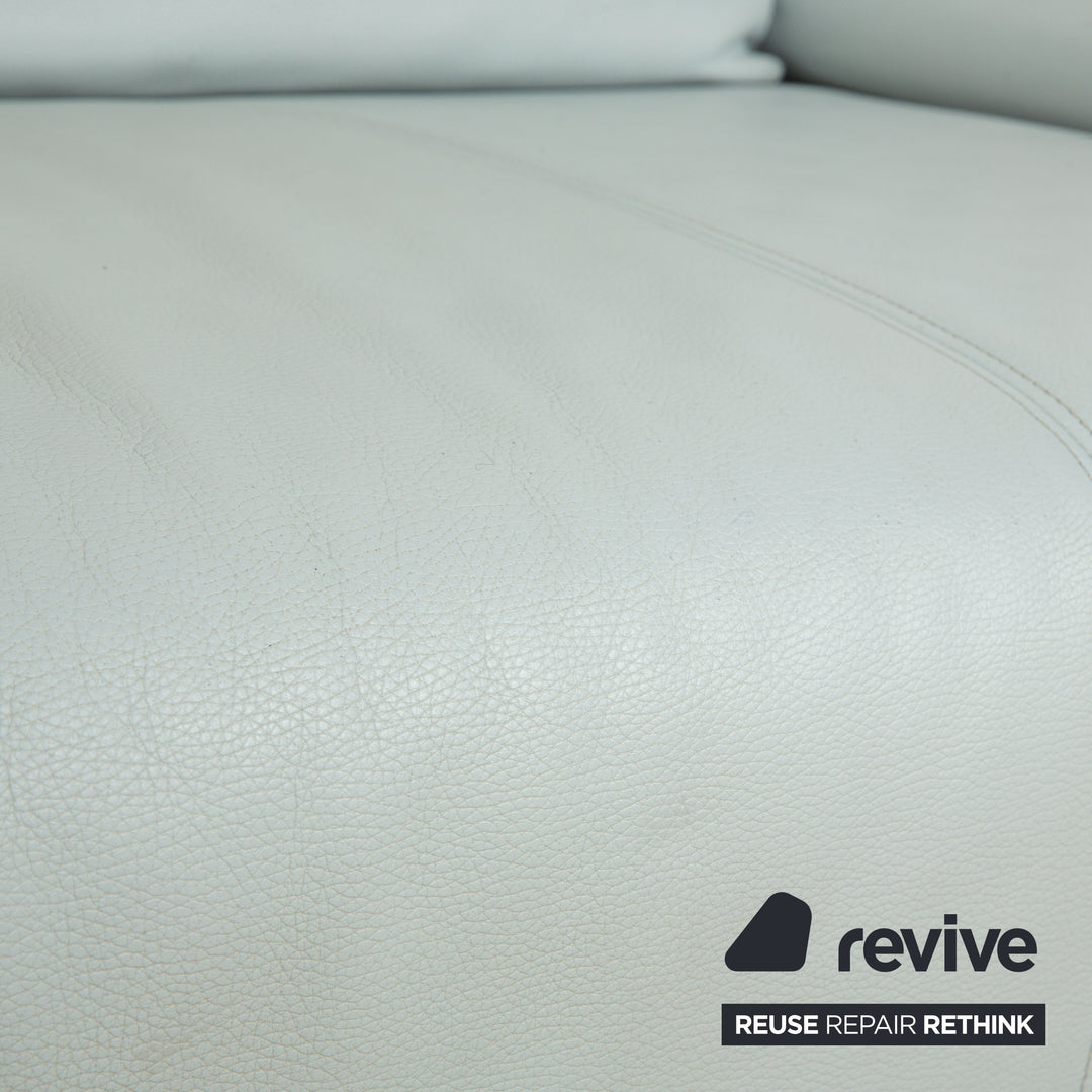 Rolf Benz 1600 Leather Two-Seater Ice Blue Blue Grey Aqua Manual Function Sofa Couch