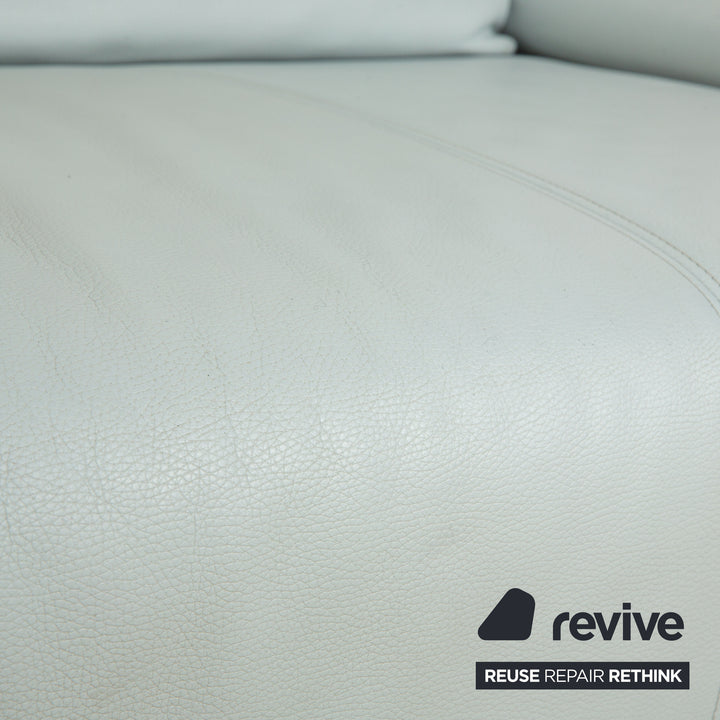 Rolf Benz 1600 Leather Two-Seater Ice Blue Blue Grey Aqua Manual Function Sofa Couch