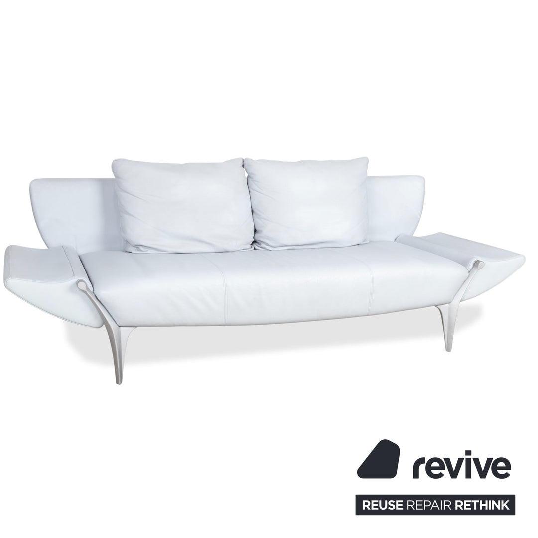 Rolf Benz 1600 Leder Zweisitzer Eisblau Blau Grau manuelle Funktion Sofa Couch