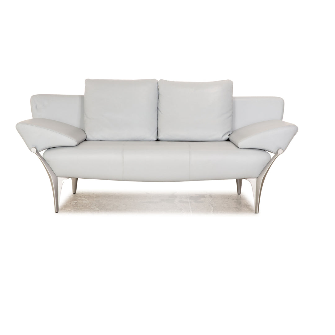 Rolf Benz 1600 leather two-seater ice blue manual function sofa couch