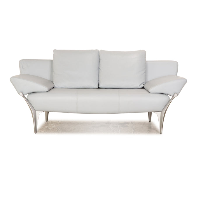 Rolf Benz 1600 leather two-seater ice blue manual function sofa couch